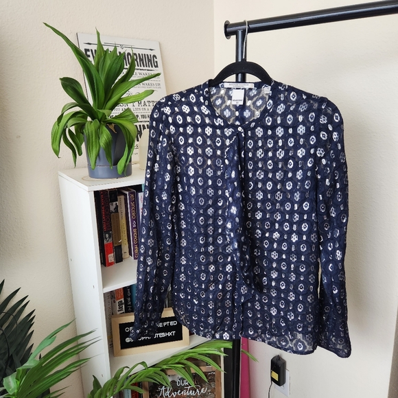 Maison Scotch & Soda Silk Metallic Long Sleeve Button Down Shirt - Picture 1 of 5